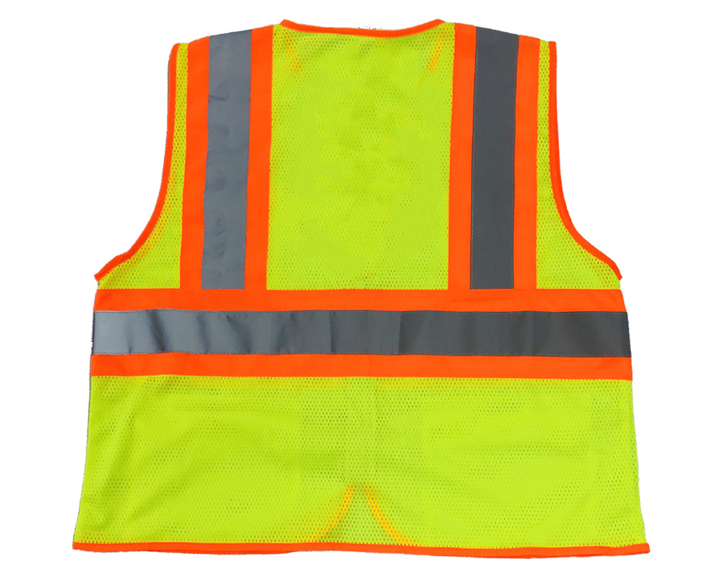 High Visibility Yellow Neon Zipper Mesh Stripes in Orange and Reflective