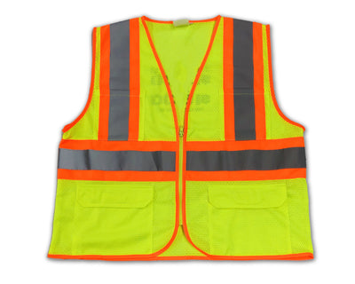 High Visibility Yellow Neon Zipper Mesh Stripes in Orange and Reflective